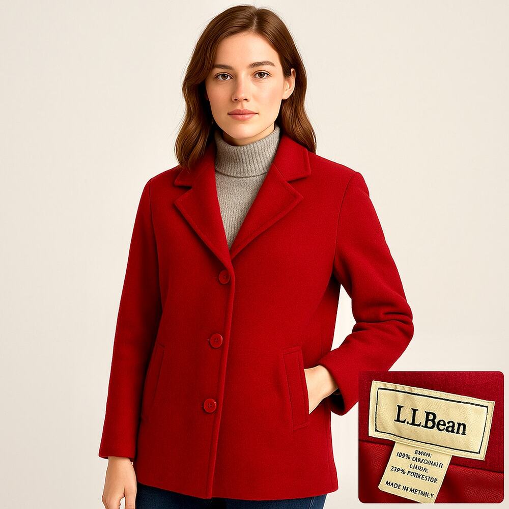 L.L. Bean 100% Lambswool Vintage Red Winter Coat 14 New England Quiet Luxury - Picture 1 of 10
